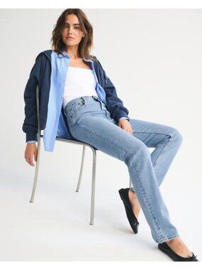 Abercrombie & Fitch 90's Straight Ultra High Rise Slit Denim Jeans Women Size 27